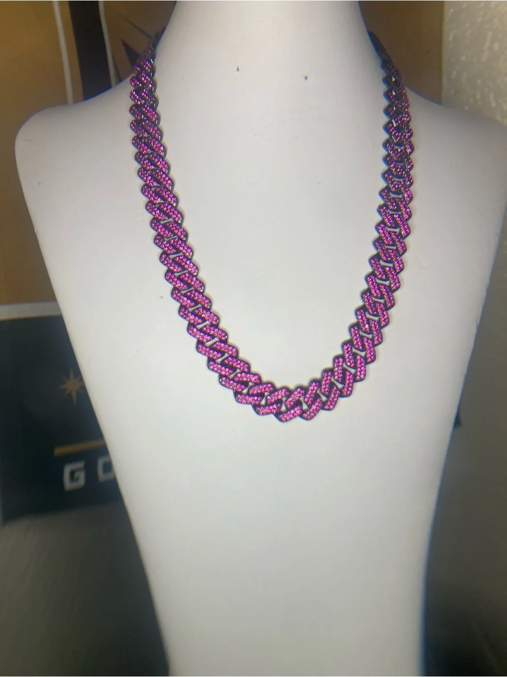 Purple CZ Cuban Link Chain Necklace - Women Jewelry 20”